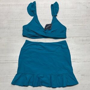 ZAFUL V-neck ruffle-strap bikini top and high waisted skirt swimsuit